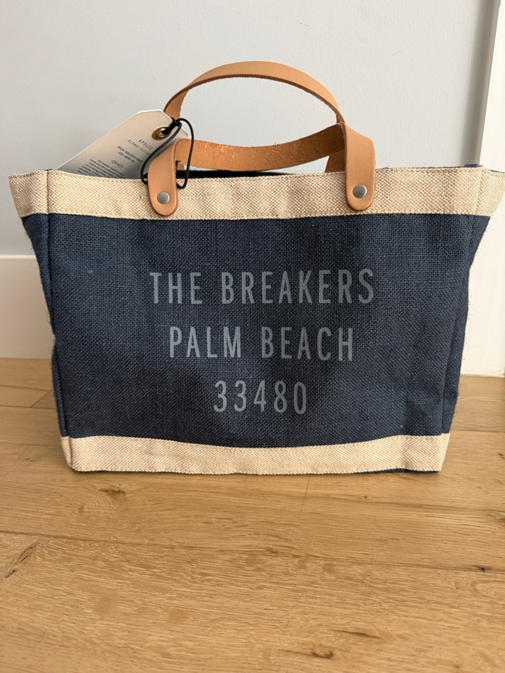 The Breakers Palm Beach Navy Canvas Mini Tote with Tan Handles